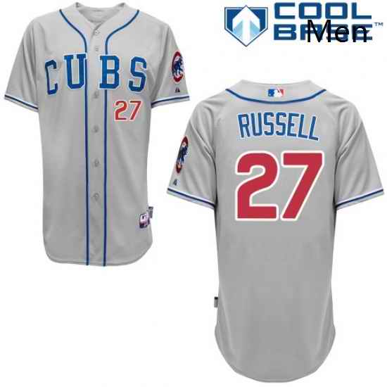 Mens Majestic Chicago Cubs 27 Addison Russell Authentic Grey Alternate Road Cool Base MLB Jersey